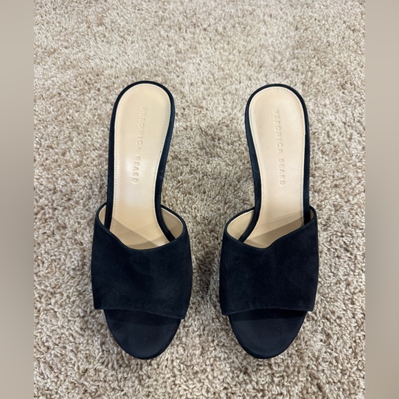 Veronica Beard Dali Platform Heels Black Suede Womens 9 Elegant Open-Toe Sandal - Picture 1 of 8
